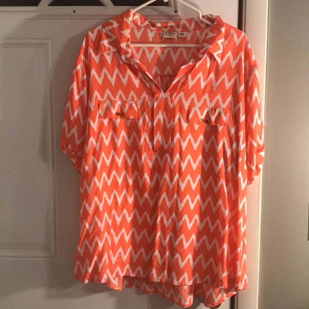 Orange and white chevron Cato Blouse